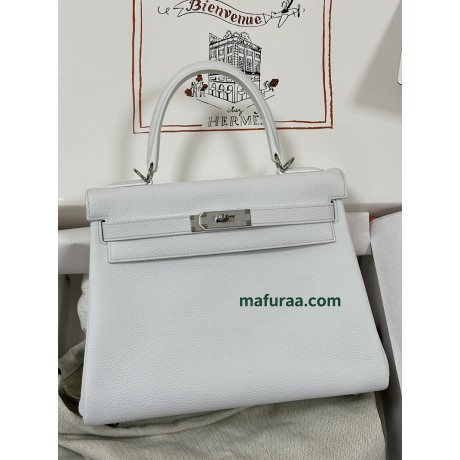 Kelly28cm 01White (Blanc)  Togo Silver Hardware