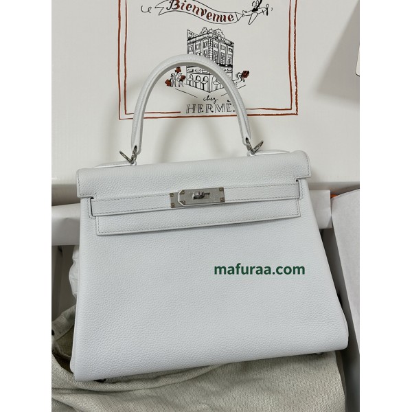Kelly28cm 01White (Blanc)  Togo Silver Hardware