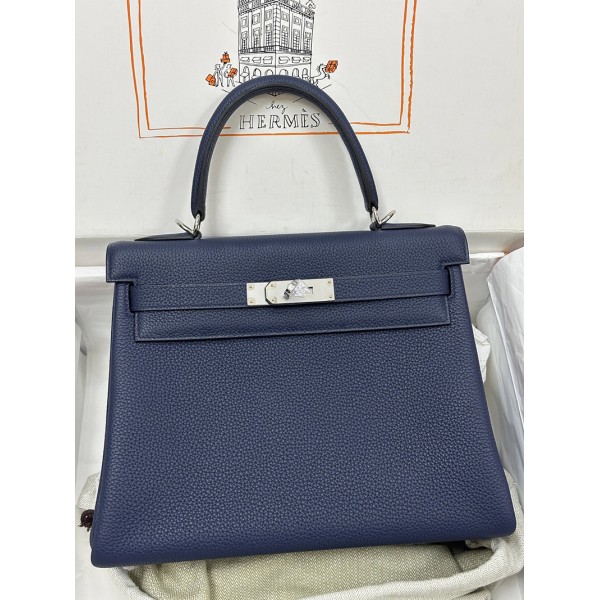 Kelly28cm 73/Blue Saphir  Togo Silver Hardware