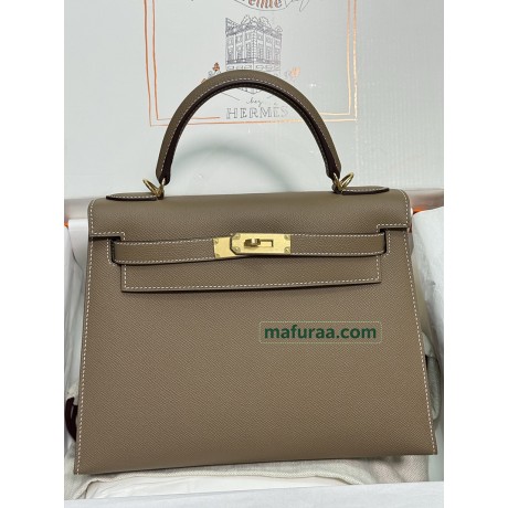 Kelly28cm 18/Étoupe Grey (Étoupe)   Epsom Gold Hardware