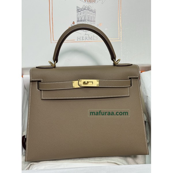 Kelly28cm 18/Étoupe Grey (Étoupe)   Epsom Gold Hardware