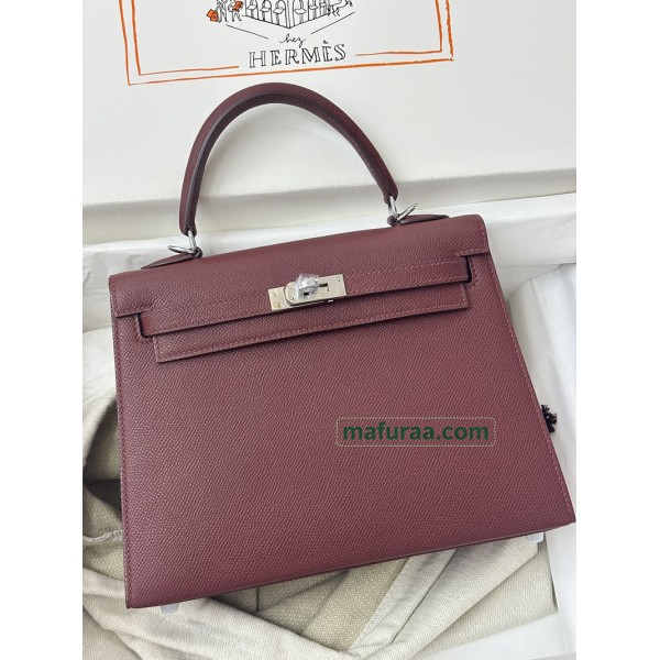 Kelly25cm 55/Rouge H   Epsom Silver Hardware