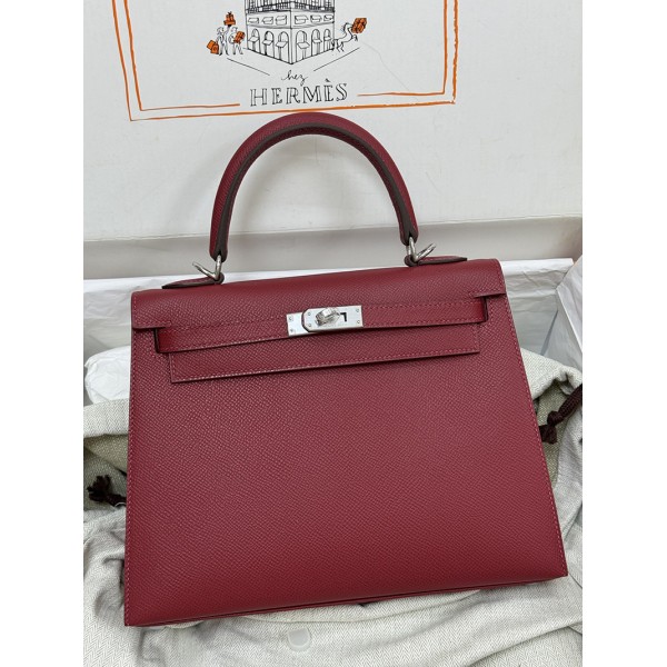 Kelly25cm K1/Rouge Grenat Epsom Silver Hardware