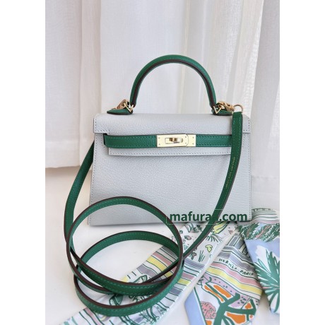 mini Kelly 80/Pearl Grey (Gris Perle)   Chevre Gold Hardware  