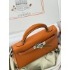 mini Kelly 93/Orange  Chevre Silver Hardware