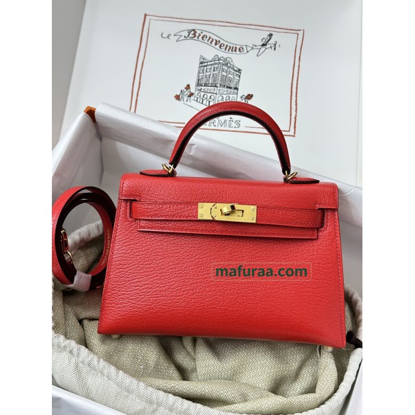 mini Kelly S3//Rouge Cœur   Chevre Gold Hardware