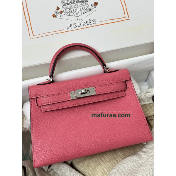 mini Kelly  U5/Rose Lipstick   Chevre Silver Hardware