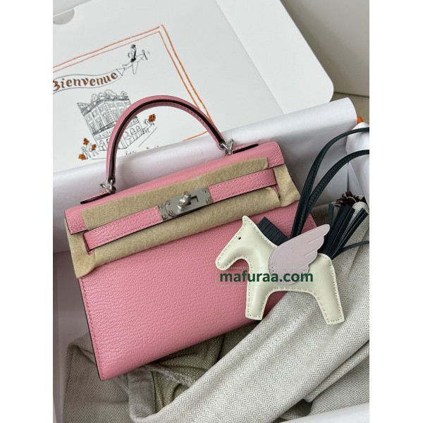 mini Kelly 1Q/Rose Confetti   Chevre Silver Hardware