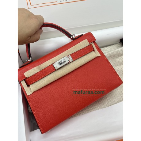 mini Kelly 9T/Capucine  Chevre Silver Hardware