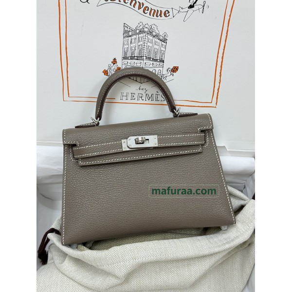 mini Kelly 18/Étoupe Grey (Étoupe)   Chevre