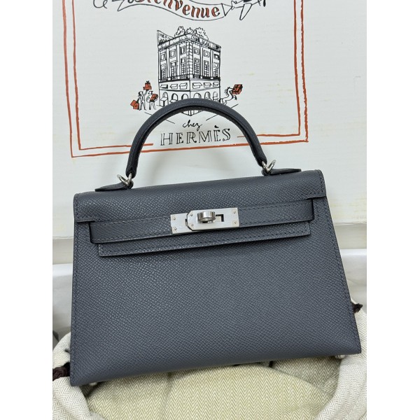mini Kelly 85/Ardoise  epsom  Silver Hardware