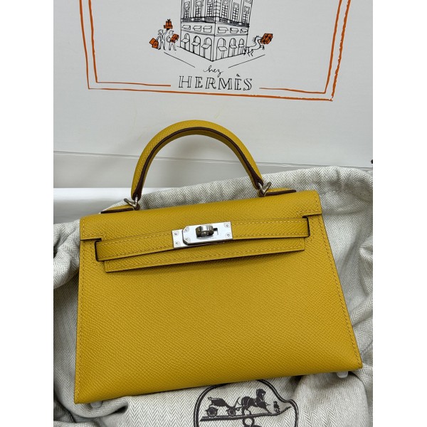 mini Kelly  9D/Jaune Ambre  Epsom Silver Hardware