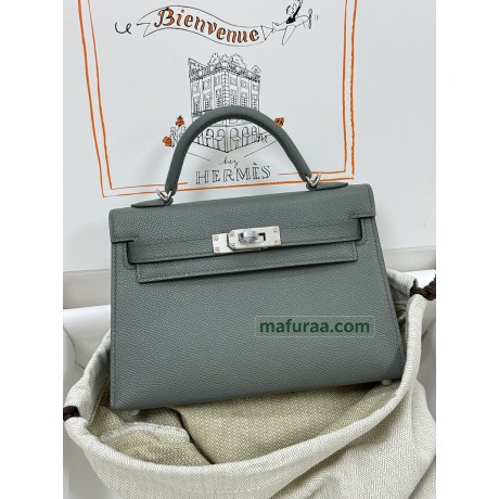 mini Kelly  63//Vert Amande  Epsom Silver Hardware