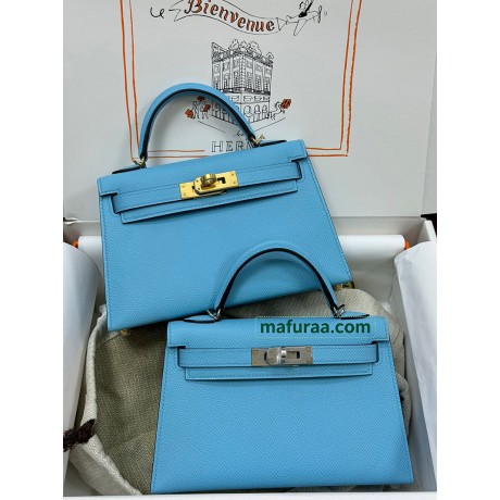 mini Kelly P3/北方蓝/Blue du Nord   Epsom Silver Hardware