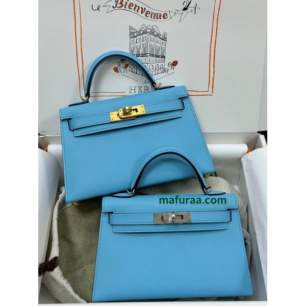 mini Kelly P3/北方蓝/Blue du Nord   Epsom Silver Hardware