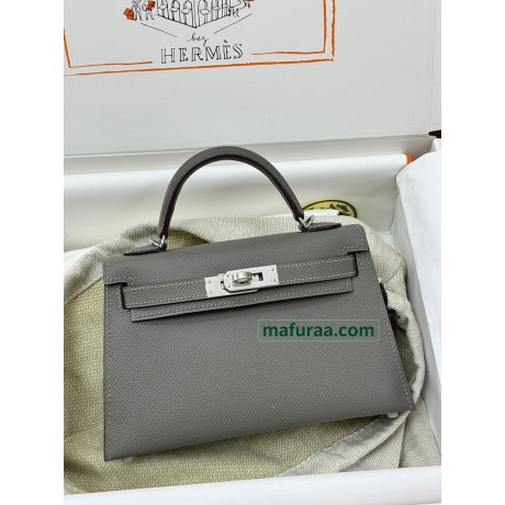 mini Kelly 0L/ Gris Meyer  Epsom Silver Hardware