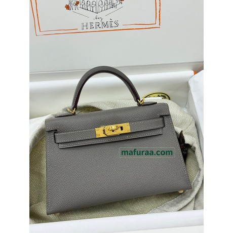 mini Kelly  0L/ Gris Meyer  Epsom Gold Hardware