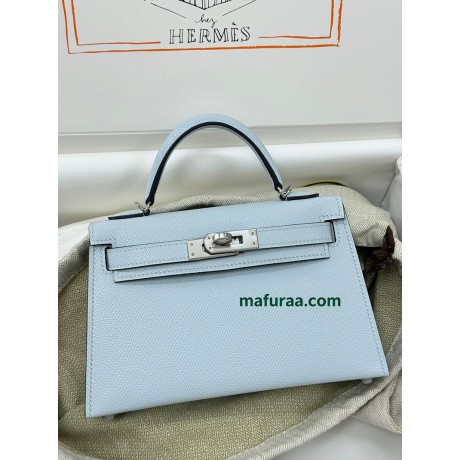 mini Kelly 7R/Azur Epsom Silver Hardware