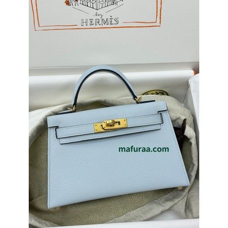 mini Kelly 7R/Azur Epsom Gold Hardware