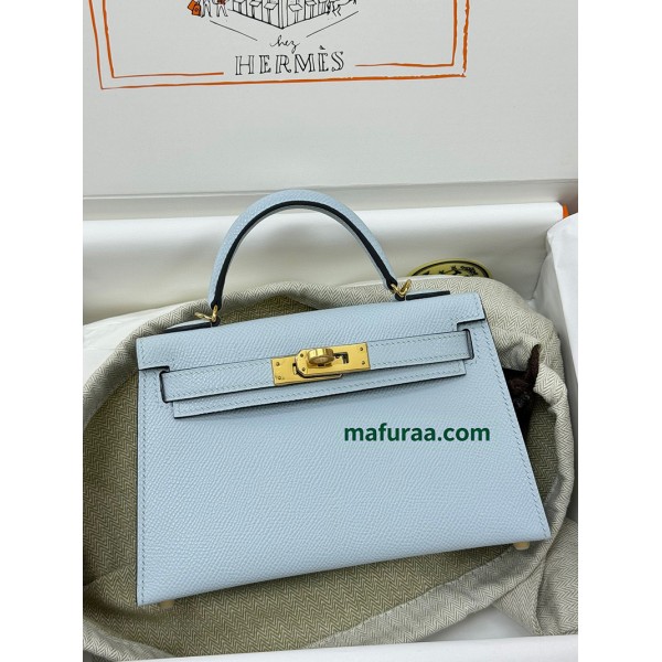 mini Kelly 7R/Azur Epsom Gold Hardware