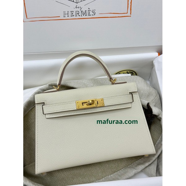 mini Kelly 10/Craie Epsom Gold Hardware