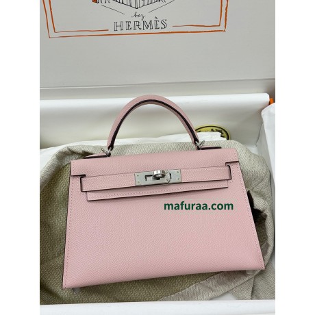 mini Kelly 3Q/Rose Sakura   Epsom Silver Hardware