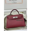 mini Kelly K1/Rouge Grenat   Epsom Silver Hardware