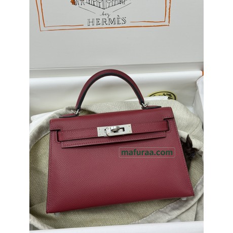 mini Kelly K1/Rouge Grenat   Epsom Silver Hardware