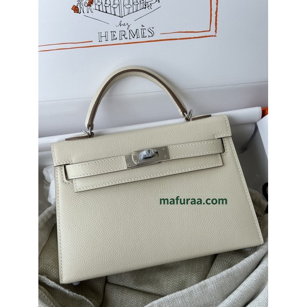 mini Kelly  10/Craie  Epsom Silver Hardware