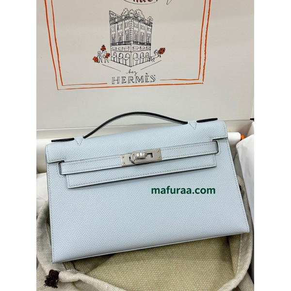 Kelly Pochette  7R/Azur  Epsom Silver Hardware