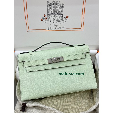 Kelly Pochette 0S vertdeau   Hermes Vert fizz Epsom Silver Hardware