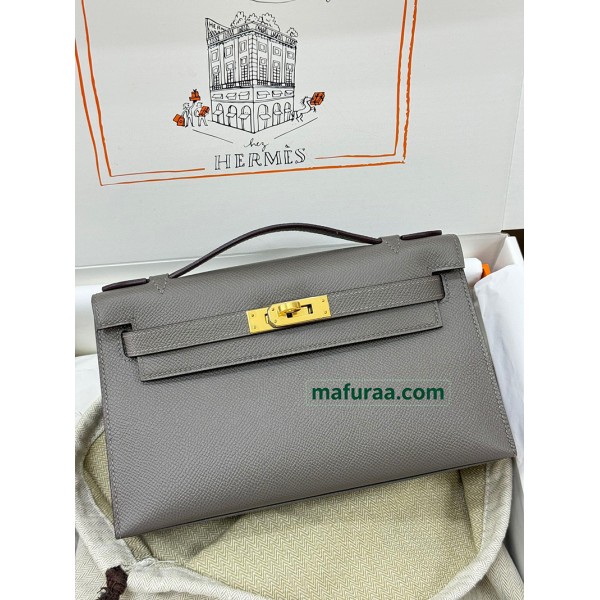 Kelly Pochette 8F/Etain Epsom Gold Hardware