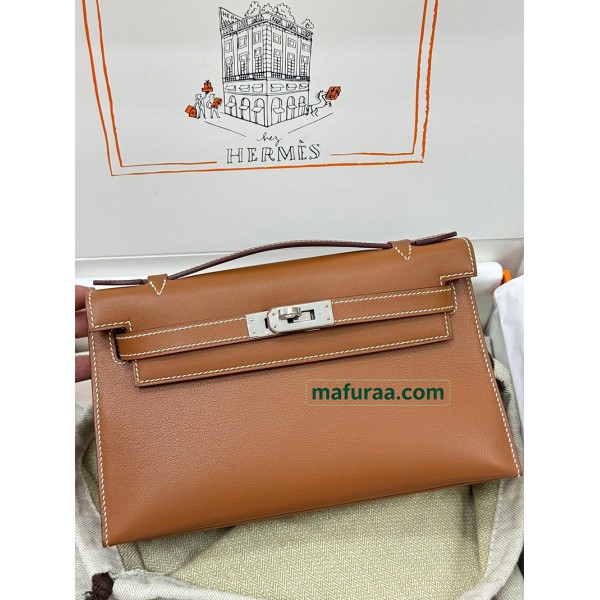 Kelly Pochette 37/Gold  swift  Silver Hardware