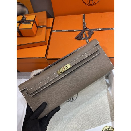 Kelly cut 18/Étoupe Grey (Étoupe)   Epsom Silver Hardware