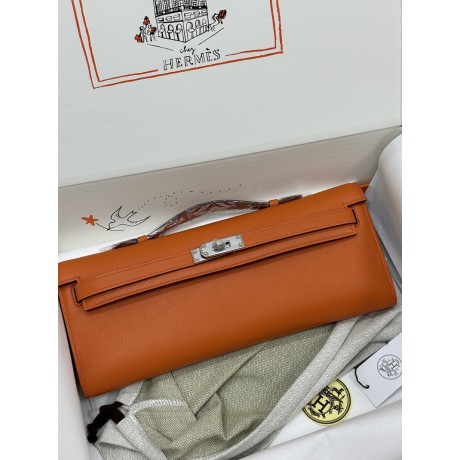 Kelly cut 31cm 93/Orange  swift  Silver Hardware