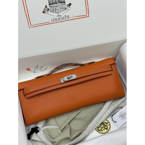 Kelly cut 31cm 93/Orange  swift  Silver Hardware