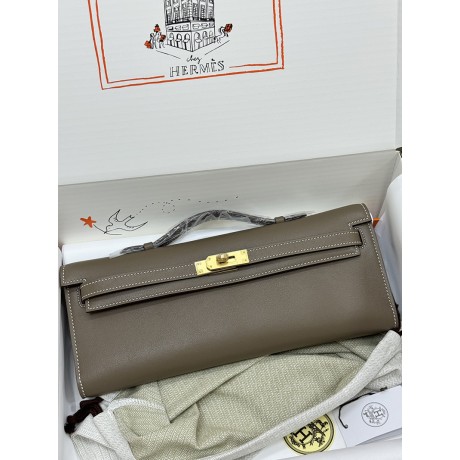 Kelly cut 31cm 18/Étoupe Grey (Étoupe) swift  Gold Hardware