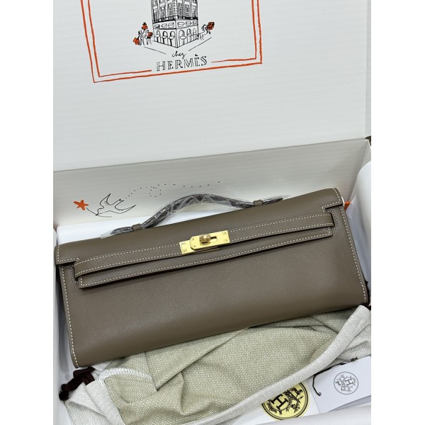 Kelly cut 31cm 18/Étoupe Grey (Étoupe) swift  Gold Hardware